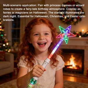 Accessoire de déguisement et de cosplay, baguette magique de princesse féerique, boule disco étoile scintillante, jouet lumineux portatif multicolore à LED clignotantes - Product Image 5