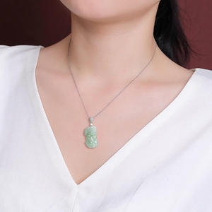 หยกเจไดต์ธรรมชาติ ปี่เซียะ จี้หยกฝังเงินแท้ S925 เครื่องประดับแฟชั่นสำหรับผู้หญิง พร้อมใบรับรองการประเมินคุณภาพ D1032 - Product Image 4