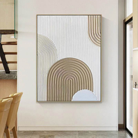 Décoration Intérieure Œuvre d'Art Murale Texturée Faite à la Main sur Toile Beige, Peinture en Plâtre Abstraite Minimaliste Arc 3D Style Wabi-Sabi