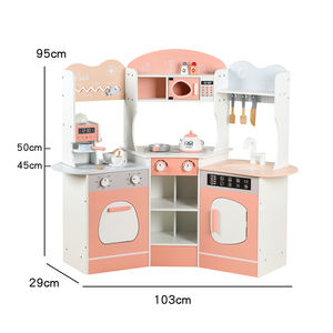 Grands meubles de rangement de cuisine en bois avec évier, lave-linge et four simulés, et rangement d'angle pour jouets de cuisine et alimentaires - Product Image 6