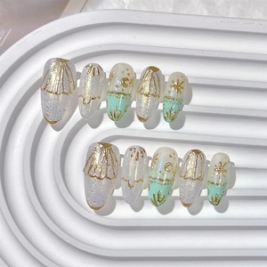 Prix de gros : Ongles artificiels en amande, forme cercueil, très demandés, 10 pièces, 100% <span class=keywords><strong>dessin</strong></span>és à la <span class=keywords><strong>main</strong></span>, à presser, en ABS de haute qualité pour nail art - Product Image 2