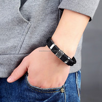 Bracelet en cuir tressé double couche pour homme POYA, fermoir magnétique en acier inoxydable noir, cadeau pour lui