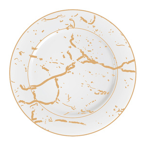 Plato de <span class=keywords><strong>vajilla</strong></span> redondo para boda, juego de platos de cena de cerámica dorada con borde dorado, blanco - Product Image 2