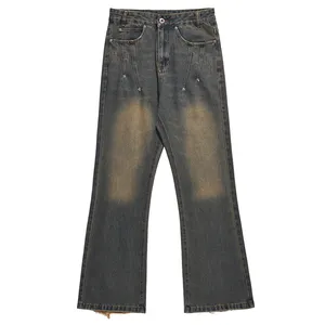 Wholesales Men's Fashion Y2K Antique Distressed Acid Washed Mens Jeans Flared Denim Jeans Trousers