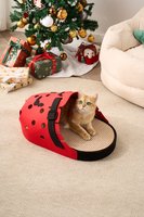 Lit pour chat en bois et feutre, design mignon de Noël, avec tapis à gratter en jute et tunnel, emballage en carton