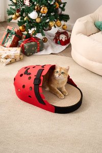Christmas Cute Wood &amp; Felt Cat Bed with <strong>Jute</strong> Scratching Mat and Tunnel Design Carton Packaging - Product Image 3
