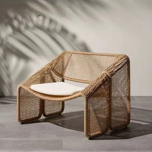 Design artistico moderno tessuto a mano Rattan <span class=keywords><strong>sedia</strong></span> da esterno comodo <span class=keywords><strong>cuscino</strong></span> impermeabile per la scuola pranzo <span class=keywords><strong>giardino</strong></span> - Product Image 2