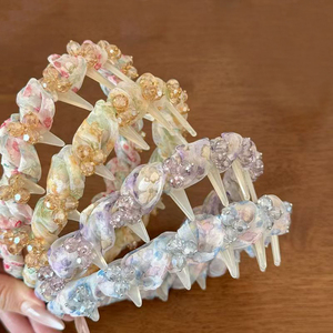 Design Style Flowers Fresh Head <strong>Loops</strong> Rhinestone Fabric Mesh Yarn Wavy Hairbands Non-slip Sweet Charm Versatile Daily Bands - Product Image 1