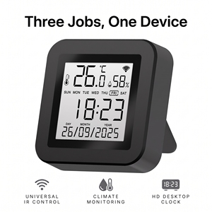 Compteur intelligent d'affichage de la température et de l'humidité avec télécommande IR, horloge numérique LCD, notification d'alarme de température maximale et minimale - Product Image 2