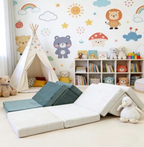 Cojín de Seguridad Plegable, Portátil, de Felpa Suave, No Tóxico, Multifuncional, 4 Pliegues, Alfombra de Juego Anticaídas para Bebés y Niños - Product Image 2