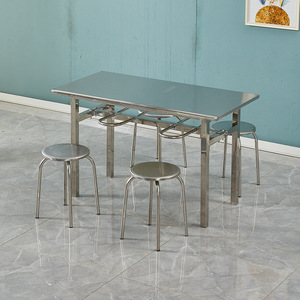 Stainless Steel <b>Table</b> With Stools <b>4</b> 6 Seater School Factory Canteen Fast Food <b>Dining</b> <b>Set</b> - Product Image 2