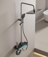 Système de douche numérique moderne en aluminium couleur canon de fusil, 4 modes, affichage de la température, fixation murale, jet de pluie doux, douchette à main, pulvérisateur de bidet pour salle de bain