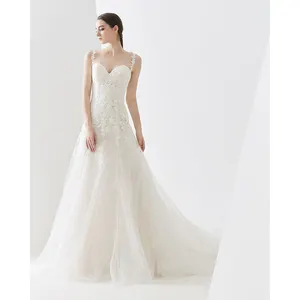 Manufacturer made Latest Lace Mesh Bridal Gown Dress Plus Size Custom Bridal Wedding Dress Sling Halter Dress