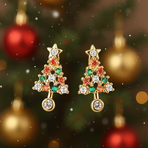 Boucles d'oreilles en forme d'arbre de Noël doré avec cristaux en strass, étoile en haut, bijoux mignons pour femmes, cadeau de Noël - Product Image 2