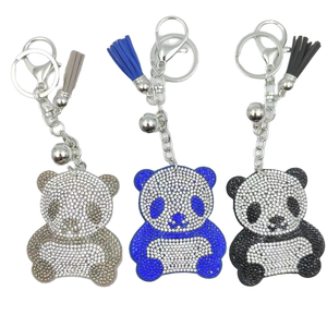 Cute Panda Cartoon Crystal Toy Doll Keychain Rhinestone Sparkly Bling Animal Pendant Tassel for Students Bag Charm Accessories