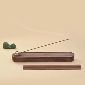 Brûleur d'encens en bois de noyer d'inspiration zen avec boule en laiton et bâtonnets créatifs pour cérémonie du thé et usage aromatique - Product Image 1