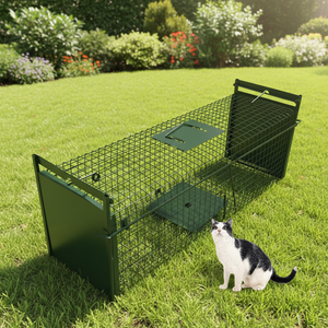 Proveedor Profesional de Trampas Plegables para Gatos de Alambre de Acero Recubierto de Spray Verde de Alta Calidad para la Captura de Animales Salvajes - Product Image 2