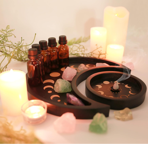 صينية خشبية على شكل هلال، طقم حامل كريستال للعرض وتخزين الأحجار، منظم قمري لمستلزمات ويكا والزيوت العطرية والصخور وطاولة المذبح - Product Image 6