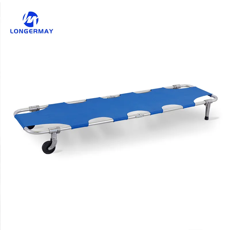 Stainless Steel Medical Ambulance Folding Emergency Stretcher with Wheels