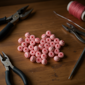 Perline Ilan Abalorio da 10 mm a strisce rosa per la creazione di gioielli - Product Image 2