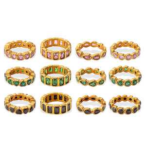 Fashion <b>Rings</b> <b>Set</b> Multi Color Stone <b>Gold</b> Rim Geometric Shape Party Women's Jewelry - Product Image 5