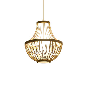 Lampe suspendue en bambou de style japonais, Led E27, lustre rond doré pour salon de thé, éclairage de bar et de restaurant - Product Image 5