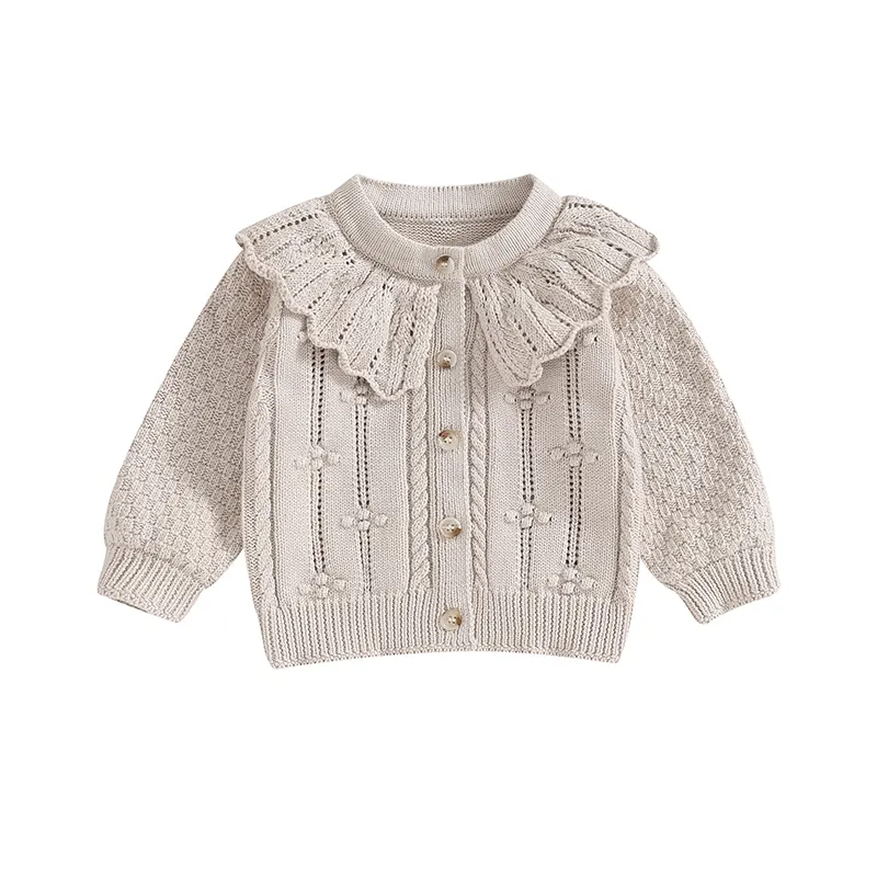 Ras du cou automne hiver couleur unie coton tricot bouton fermeture Cardigan pull pour tout-petit bébé