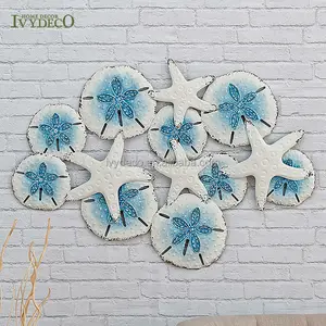 IVYDECO-Decoración de metal para pared, estante de barco de metal, decoración de pared de estrella de mar de alta calidad, arte para el hogar, conchas marinas, artes y artesanías