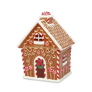 28oz Christmas Gingerbread House Ceramic Kitchen Storage Container Stoneware Cookie Candy Jar