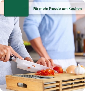 Ensemble de planche à découper en bambou de qualité supérieure avec 4 plateaux d'égouttement et couvercles et râpe en acier inoxydable - Product Image 3