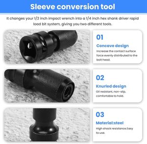 1/2 pulgadas cuadradas a 1/4 pulgadas negro hexagonal llave de tubo de trinquete adaptador de enchufe Juego de llaves convertidor de accionamiento herramienta de impacto herramientas de mano - Product Image 4
