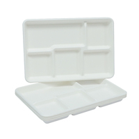 Assiettes en papier compostables à 5 compartiments, écologiques, pour le déjeuner scolaire, plateaux en bagasse de canne à sucre, plateaux alimentaires jetables