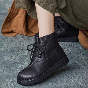 Bottes montantes imperméables en cuir de vachette style britannique à bout rond, avec embout en acier, semelle souple et empiècements, pour femme - Product Image 3