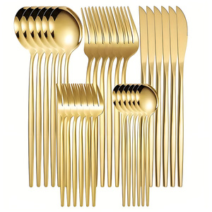 Thời Trang Mới Thép Không Gỉ Dao Ngã Ba 24/30 Mảnh Thiết Lập Bồ Đào Nha Flatware Set Vàng Sáng Tạo Bạc Bít Tết Dao Thiết Lập - Product Image 1