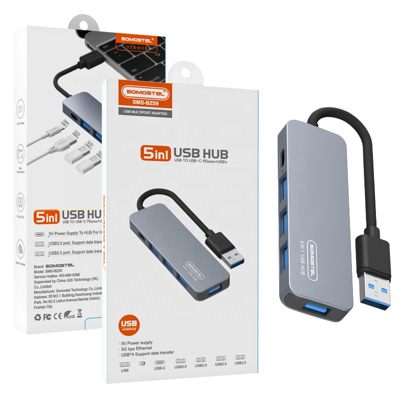 Somostel SMS-BZ09 высокое качество 5 в 1 Hub адаптер USB 4 порта USB 3,0 концентратор с разъемом типа c