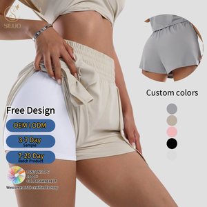 Shorts de sport pour <span class=keywords><strong>femme</strong></span>, d'été, en spandex, respirants, à séchage rapide, avec effet push-up fessier, pour le yoga, la gym, le fitness, la course et les activités décontractées, avec poches - Product Image 1