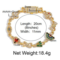 Bracelet Hip Hop multi-breloques en cuivre incrusté de zircone cubique, avec pendentifs cœur, bonbon et œil, chaîne style Iced Out Bling, bijoux unisexe, vente en gros