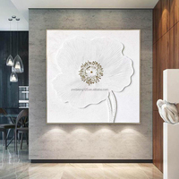 Peinture murale purement peinte à la main, fleur blanche, arbre doré, peinture à l'huile sur pierre, grande œuvre d'art, décoration murale 3D