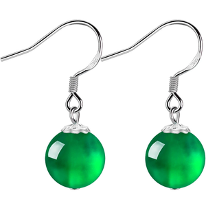 Pendientes de Plata S925 con Incrustaciones de Ágata Verde Natural, Cuentas Redondas Vintage - Pendientes de Jadeíta para Mujer a la Moda - Product Image 3