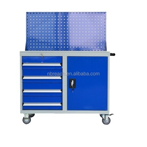 Cassetta degli <span class=keywords><strong>Attrezzi</strong></span> in Acciaio Laminato a Freddo di Alta Qualità, Armadietto Portautensili con <span class=keywords><strong>Pannello</strong></span> Posteriore, 5 Cassetti, Chiusura Centrale, 6 Ruote, Capacità di Carico 300kg - Product Image 2