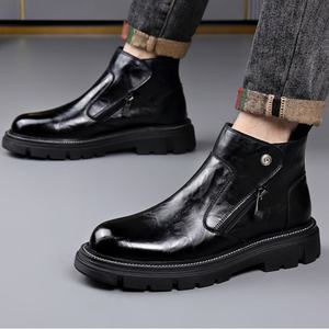 British style <b>winter</b> classic zipper round toe thick height increasing <b>boots</b> fashion versatile men casual plush warm cotton shoes - Product Image 2