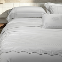 Parure de lit moderne en coton gris brodé 4 pièces, fournisseur de textiles pour la maison et l'hôtellerie en coton à fibres longues