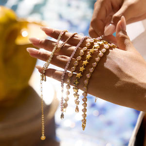 ज़िक्सिकन ठीक गहने 316 एल स्टेनलेस स्टील क्रिश्चियन स्टार चेन यूनिसेक्स पेंग जिरकॉन गुलाबी दिल टेनिस श्रृंखला चूड़ियों - Product Image 3