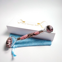 Rouleau de massage facial en jade rhodonite naturel DIY, à acheter en gros, en vente, rouleau facial argenté