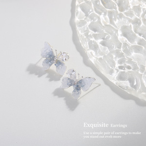KAVNAR <strong>Stud</strong> <strong>Earrings</strong> Thick Silver Plated Brass 925 Silver Butterfly Gradient <strong>Blue</strong> Crystal for Women - Product Image 2