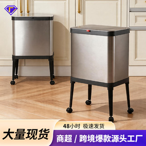 ถังขยะสี่เหลี่ยมสแตนเลส 4 ลิตร แบบมีล้อ สำหรับใช้ในครัว ห้องน้ำ - Product Image 5