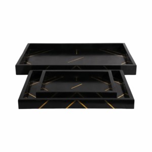 Vassoio Decorativo Nero con Intarsi Dorati, Design Geometrico, Vassoio Rettangolare per Decorazione Tavolino da Caffè - Product Image 4