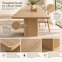 Table à manger extensible moderne en bois massif 4-8 places, finition chêne, avec rallonge amovible et pieds en colonne ondulée