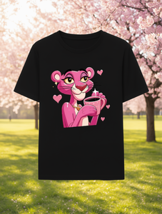 T-shirt da donna Pink Panther a maniche corte, girocollo, casual, primaverile, per San Valentino, stampa digitale, 100% poliestere jersey - Product Image 2