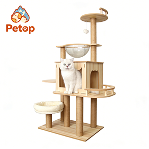Arbre à chat de luxe en bois, avec condo, structure d'escalade, poteau à gratter en sisal, lit capsule et baldaquin d'observation, mobilier d'intérieur - Product Image 1